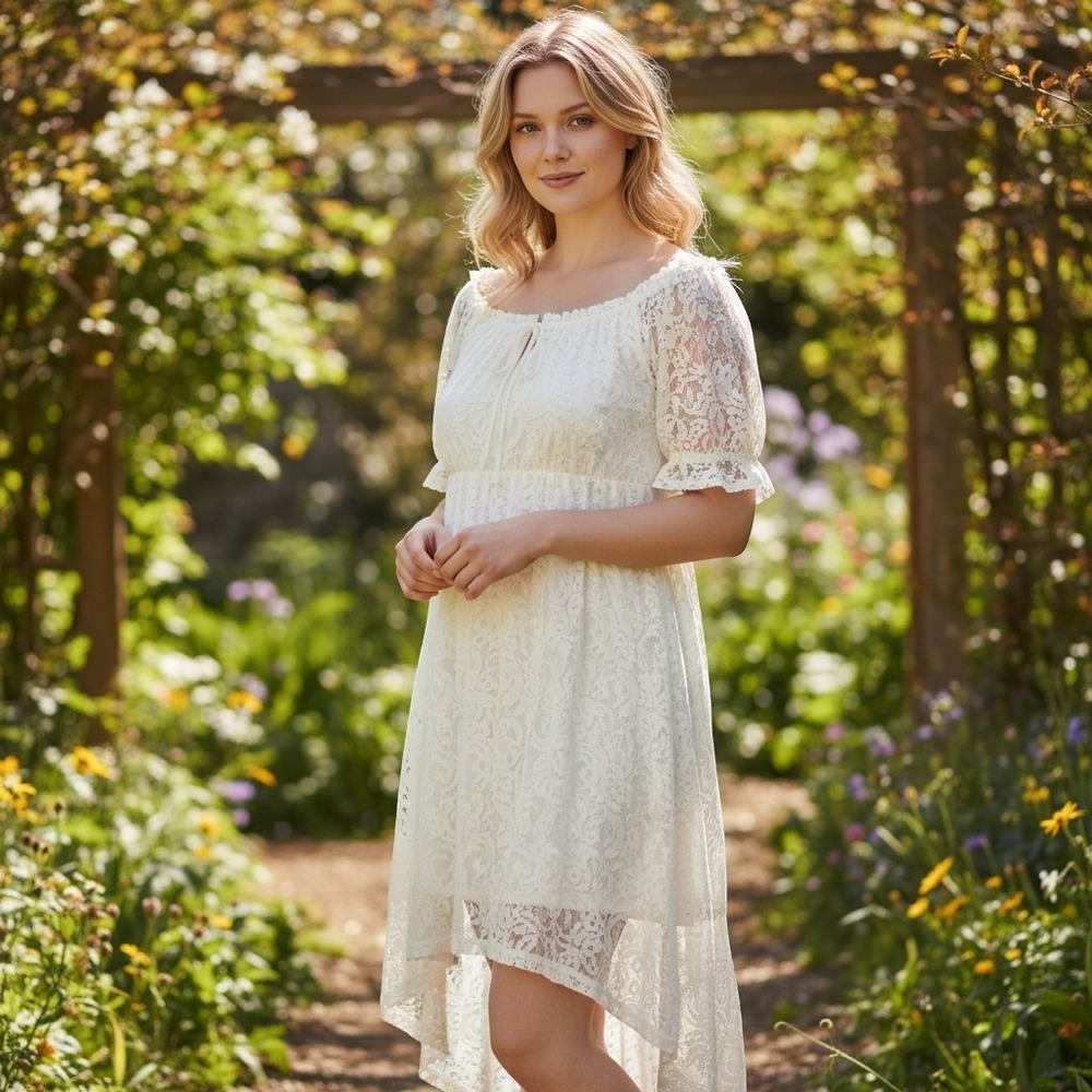 Floral Lace Milkmaid Dress Juniors Size Size XXXL Cottagecore Boho HiLow Hem